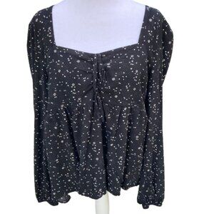 Aeropostale Black LS Top w White Stars, Long Sleeve, Sweetheart Neckline, sz M/L